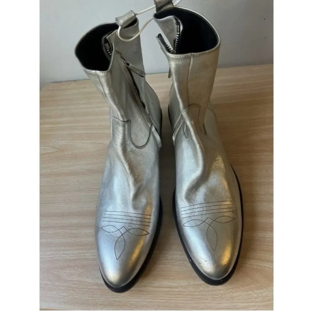 Men's Silver Metallic Ankle Boots - Stylish Zip Chelsea